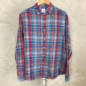 Swims Men's Red & Blue Amalfi Plaid Linen Sport Shirt L